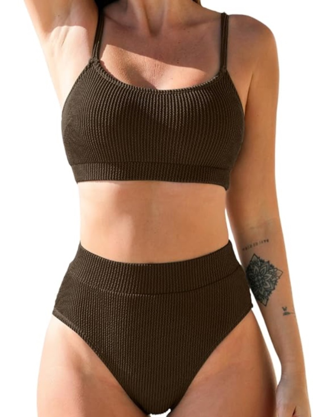 CUPSHE Women's Bikini Set U Neck High Waist Tank Sports Bikini Textured Swimwear